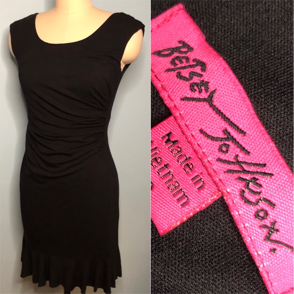 X-Small Betsey Johnson Stretchy Shirred Little Black Dress Sz 2/4